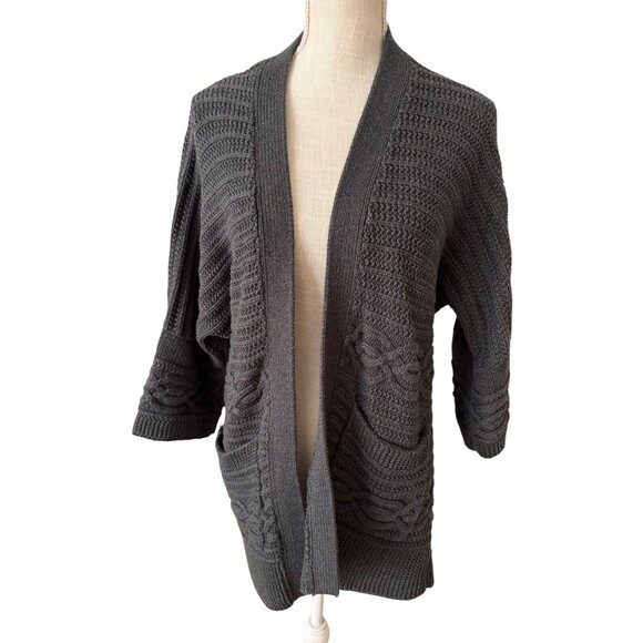 Caslon Women's Dark Gray Chunky Knit‎ Open Cardigan Size Medium - Picture 1 of 7